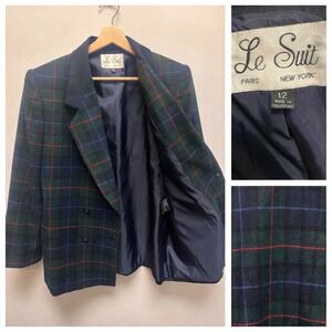Le Suit‎ Plaid Blazer Double Breasted Womens Size 12 Wool Acrylic Blend Business